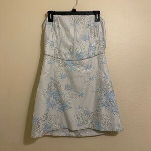 blue and silver strapless mini dress🎐